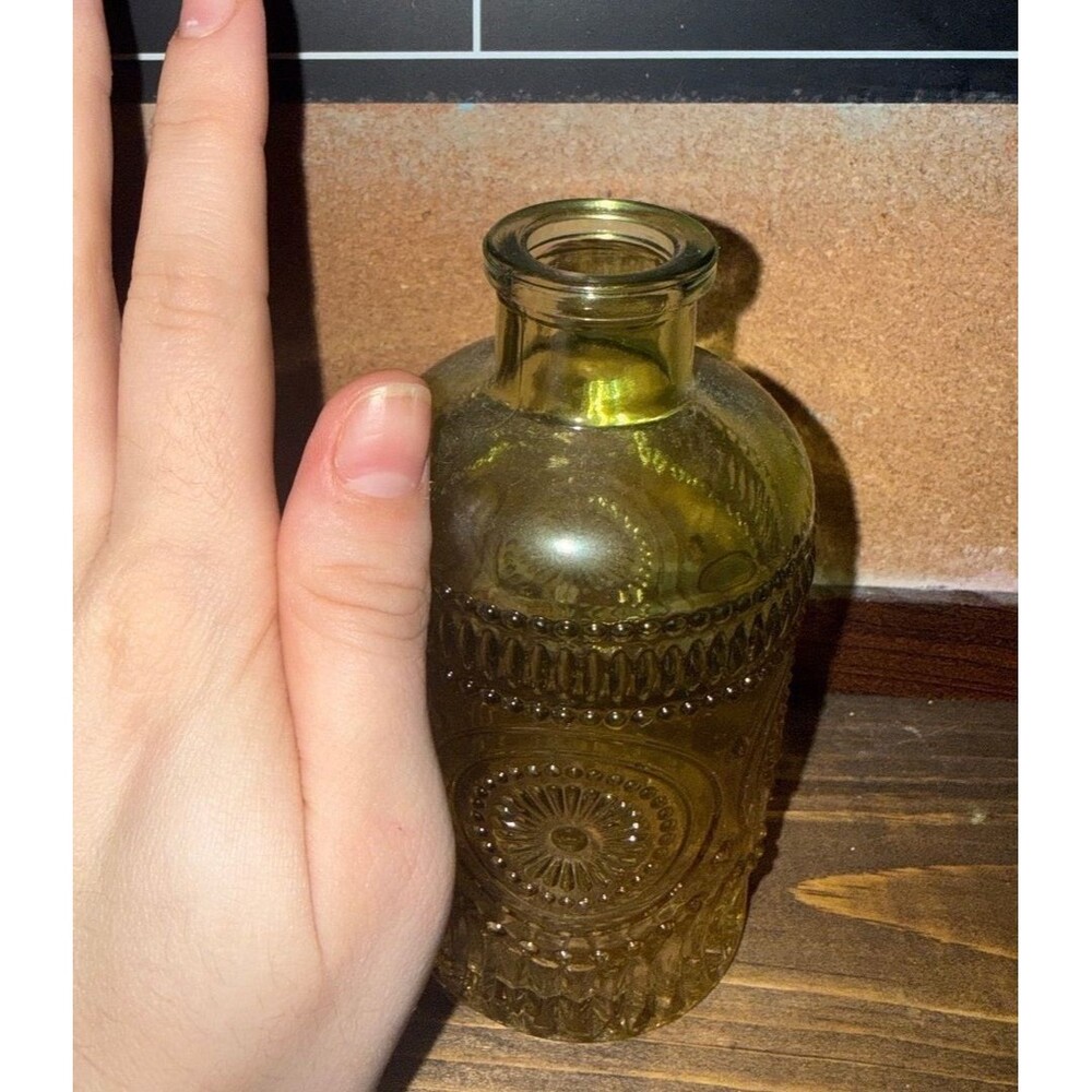 Green glass miniature vase 2.5 X5 inches tall floral decor